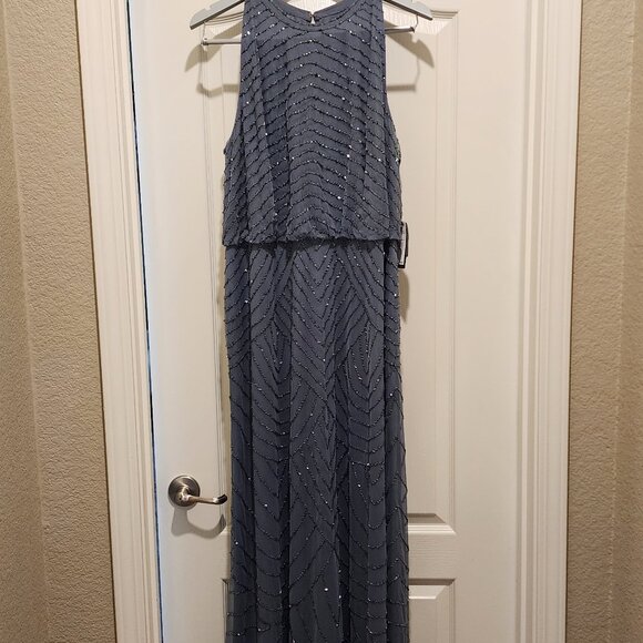 Adriana Papell Formal beaded Halter style dress. size 20 Dusty Blue - Picture 4 of 4
